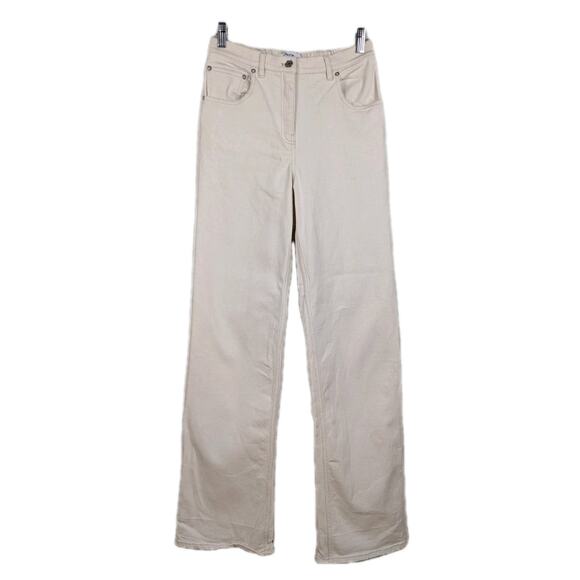 THAKOON Ecru High Waisted Denim Pant Elastic Waist Straight Leg Women's 4 - Picture 1 of 6